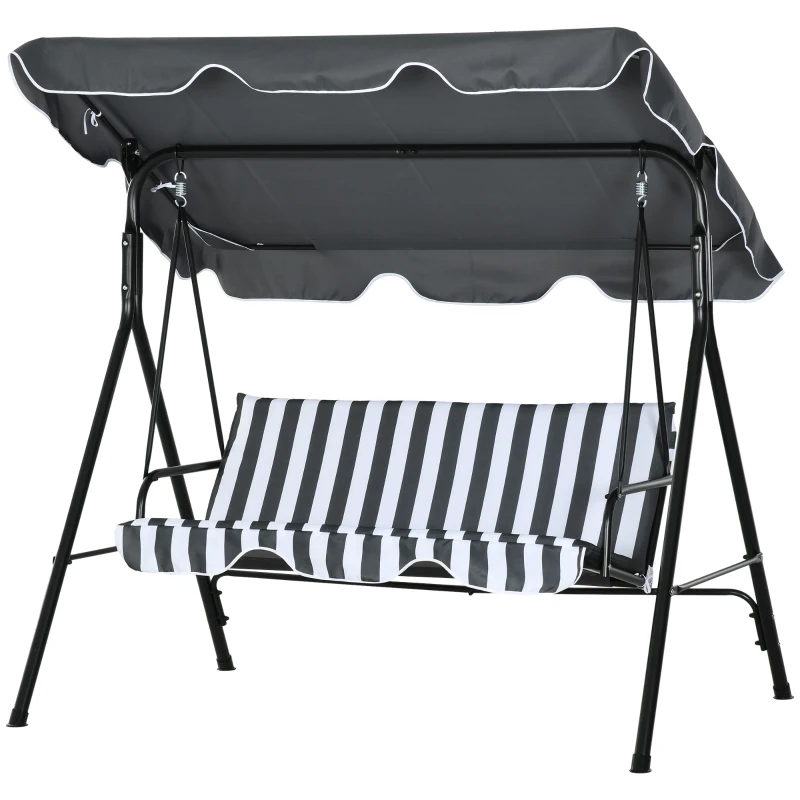 Outsunny Balancelle de jardin 3 places toit inclinaison réglable coussins 1,72 x 1,1 x 1,53 m acier noir polyester gris
