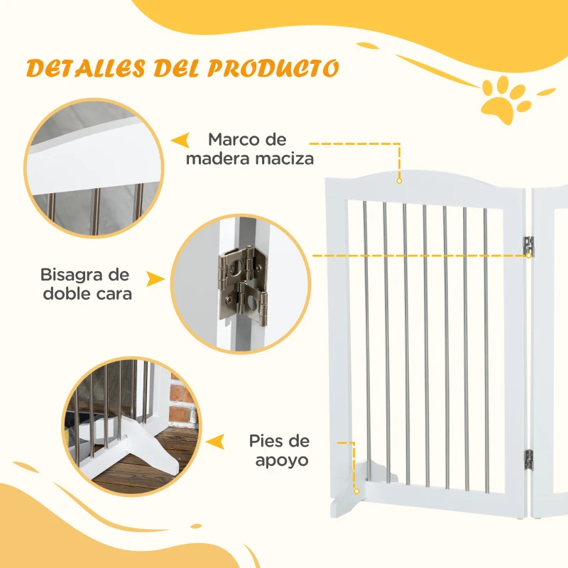 PawHut Barrera de Seguridad para Perros para Escaleras y Puertas Diseño Plegable y Pies de Apoyo 154x30x80 cm Blanco