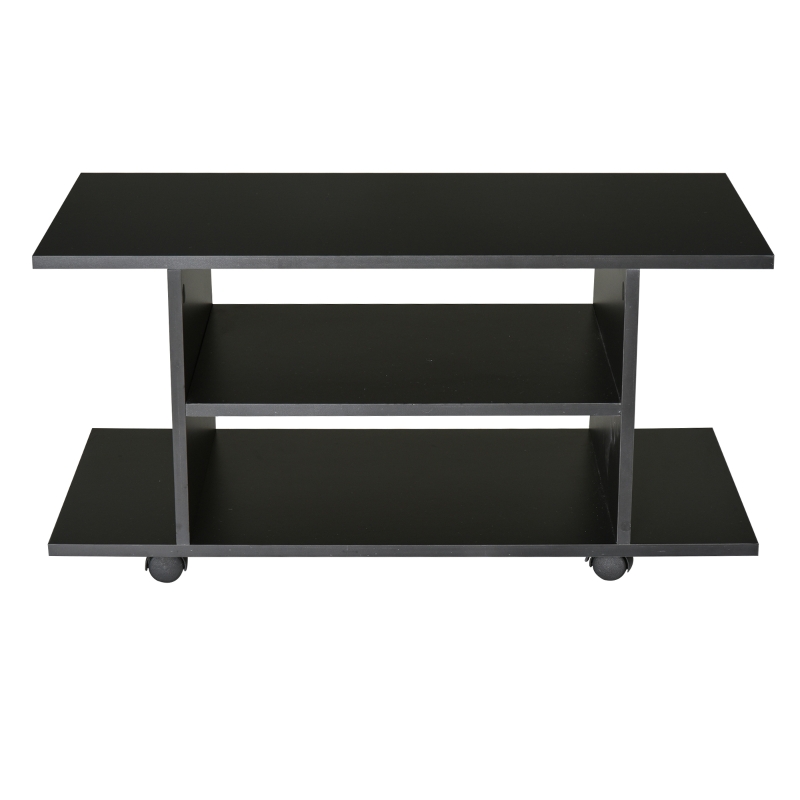 HOMCOM Mobile TV Moderno con Ripiani, Mobiletto Porta TV da 42" con Ruote Girevoli a Freni, 2 Piccolo Ripiani Laterali per Soggiorno e Camera da Letto, 80x40x40 cm, Nero