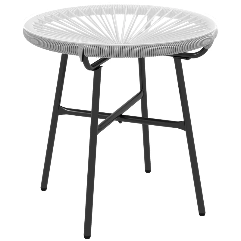 Outsunny Mesa Auxiliar de Ratán Sintético Redonda para Exteriores con Encimera de Vidrio Templado Ø50x50 cm Gris