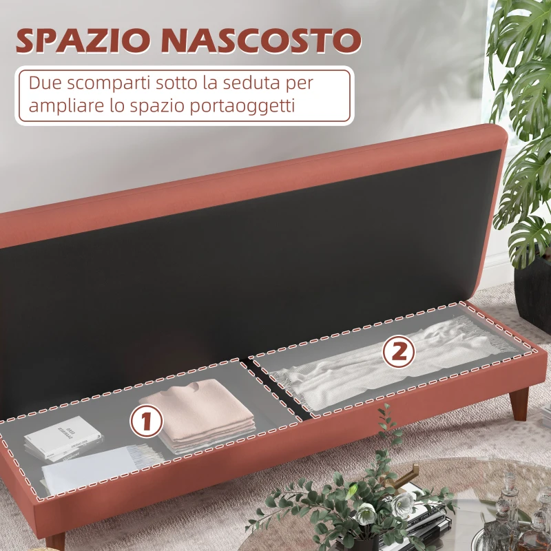 HOMCOM Divano Letto 3 Posti con Schienale Regolabile a 3 Livelli in Microfibra, 185x85x84cm, Arancione