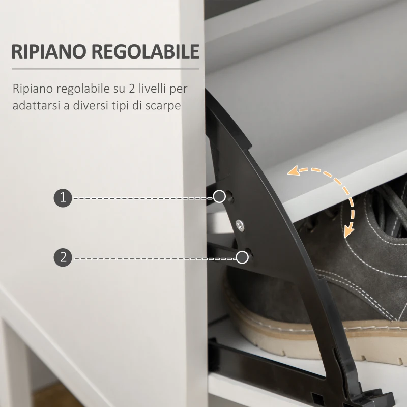 HOMCOM Mobile Scarpiera Moderno per 12 Paia di Scarpe con 2 Ante a Ribalta e Cassetto, 76x26x110 cm, Bianco