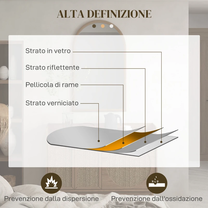 HOMCOM Specchio da Parete ad Arco 110x65cm con Cornice in Legno per Camera e Ingresso, Marrone Scuro