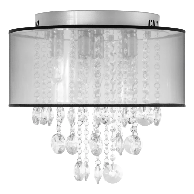 HOMCOM Modern Crystal Chandelier Flush Mount Ceiling Light with Drum Shade for Living Room Bedroom Dining Room Silver, 40cm