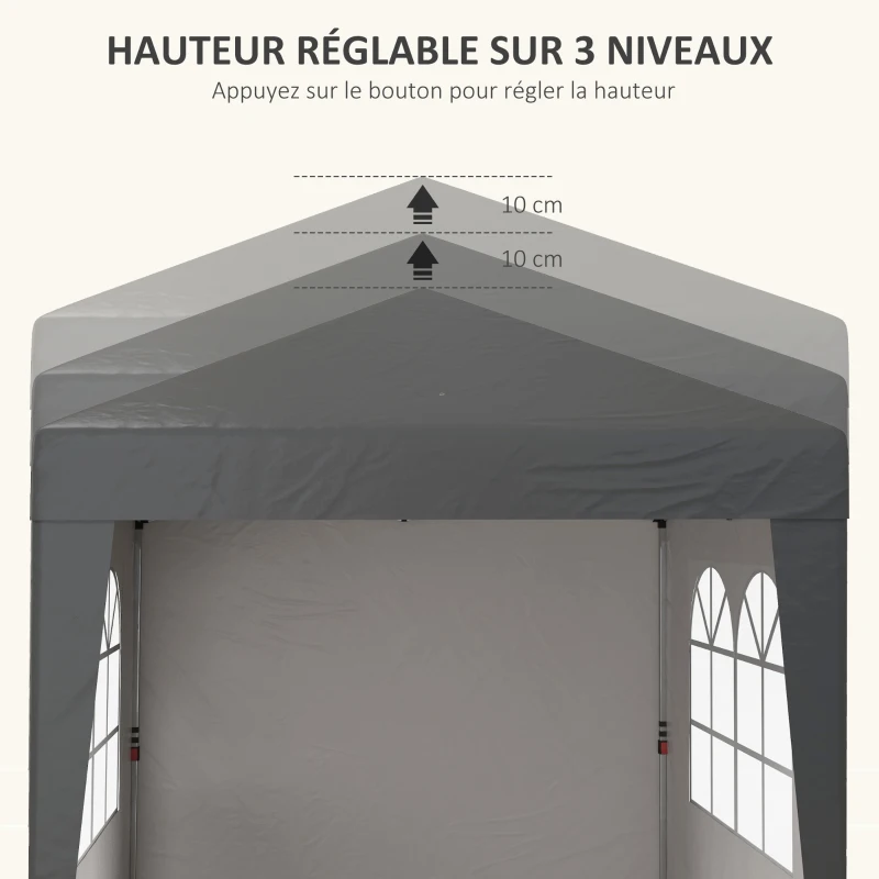 Outsunny Tonnelle barnum de jardin pop-up pliant réglable en hauteur protection UV 30+ 3 parois latérales gris