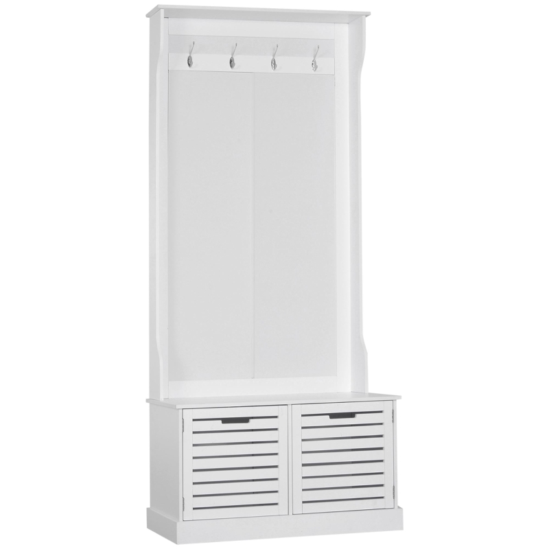HOMCOM Banco con Perchero Mueble Recibidor Colgador Pasillo con Asiento Armario de Almacenamiento 4 Ganchos 80x40x180cm Blanco Carga 100kg