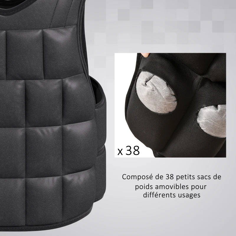 HOMCOM Gilet lesté réglable veste lestée 20 Kg max. poids amovibles entrainement musculation exercice boxe oxford noir