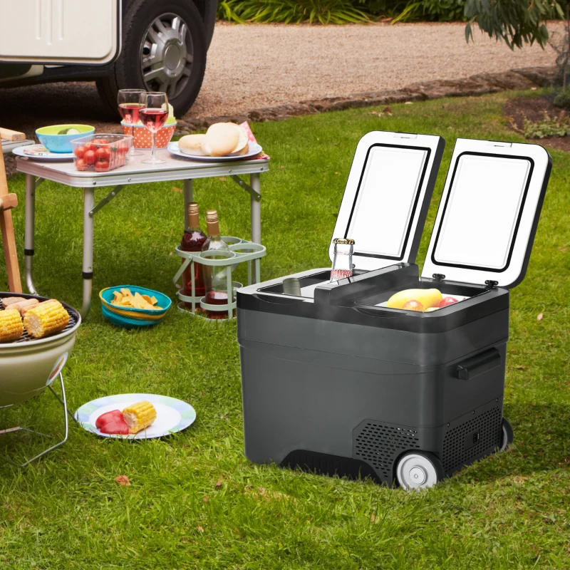 Outsunny Frigo Portatile Elettrico 45L da 12 Volt con Maniglia e Schermo LCD, 63.2x42x50.8 cm, Grigio