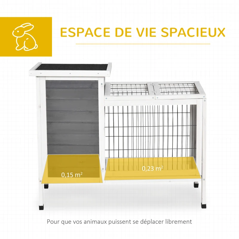 PawHut Clapier sur pieds cage à lapin avec niche intérieure plateau excrément coulissant porte supérieure 92L x 51l x 76H cm gris blanc