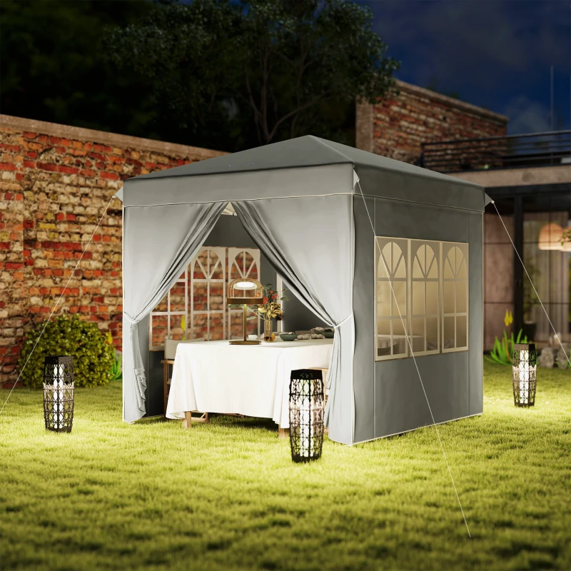 Outsunny Gazebo da Giardino Pop Up con 2 Finestre e Gambe Regolabili, in Metallo e tessuto Oxford, 248x248x270 cm, Grigio