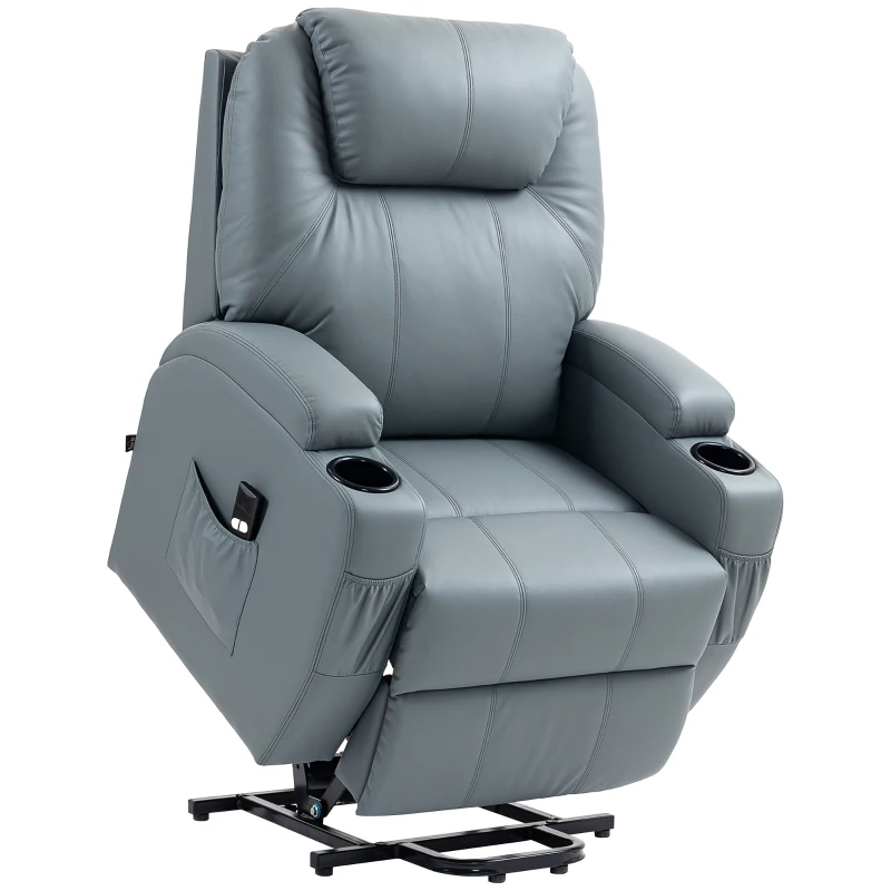 HOMCOM Fauteuil releveur électrique avec repose-pied dossier inclinable télécommande poches latérales et porte-gobelet gris(m-10)