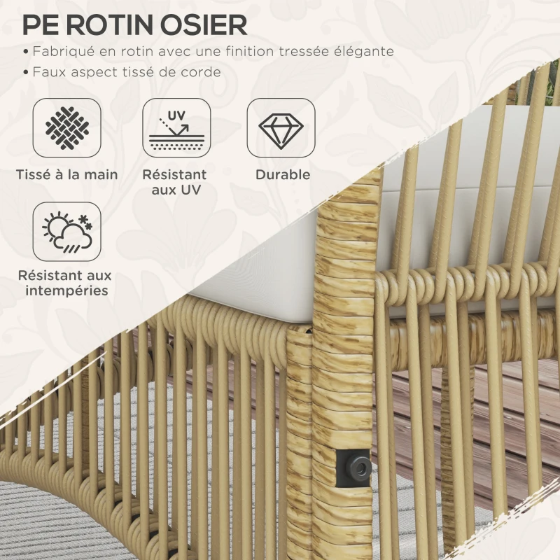 Outsunny Ensemble salon de jardin 4 pièces canapé 2 places 2 fauteuils 1 table basse plateau verre trempé