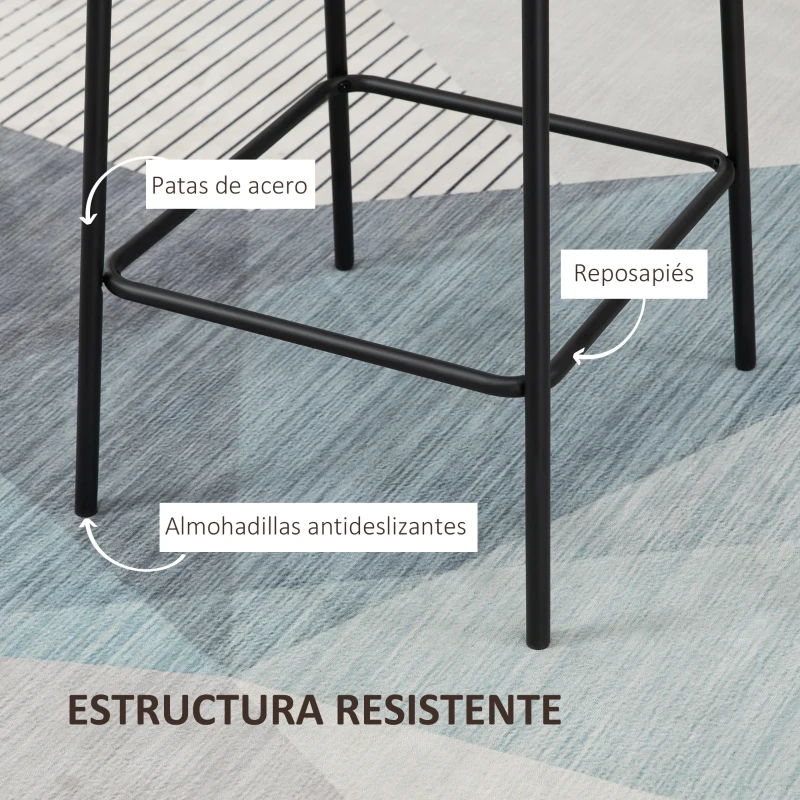 HOMCOM Juego de 2 Taburetes Altos de Cocina Tapizado Microfibra Taburetes de Bar Estilo Moderno 48,5x53,5x96 cm Negro