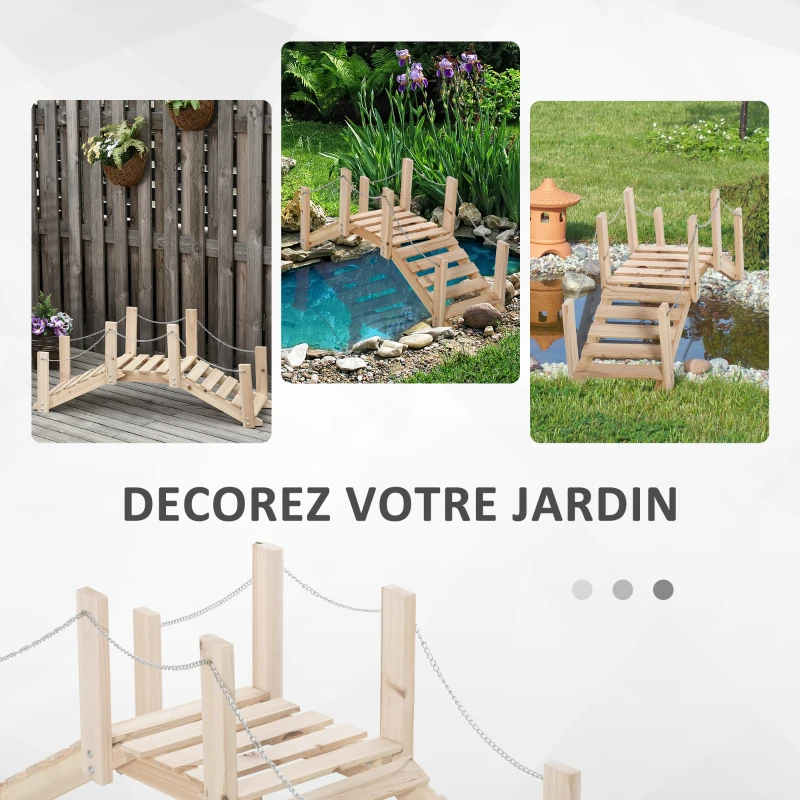 Outsunny Pont de Jardin - Pont de Bassin - passerelle en Bois - Décoration du Jardin dim. 100L x 32l x 48H cm - Bois de Sapin
