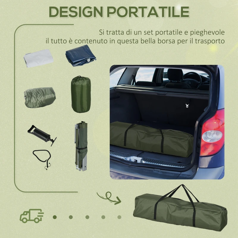 Outsunny Set Brandina da Campeggio con Materasso Gonfiabile, Cuscino,  Sacco Letto e Borsa di Trasporto, Verde