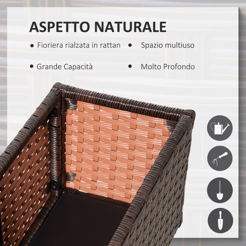 Outsunny Fioriera Rialzata in Rattan sintetico con 4 Ruote Bloccabili, 94.5x31x36cm Grigio