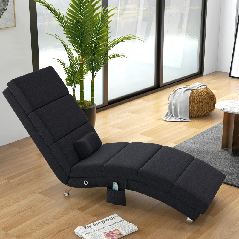 HOMCOM Fauteuil relax chaise longue de relaxation ergonomique, massant et chauffant avec télécommande 56 x 168 x 84 cm noir
