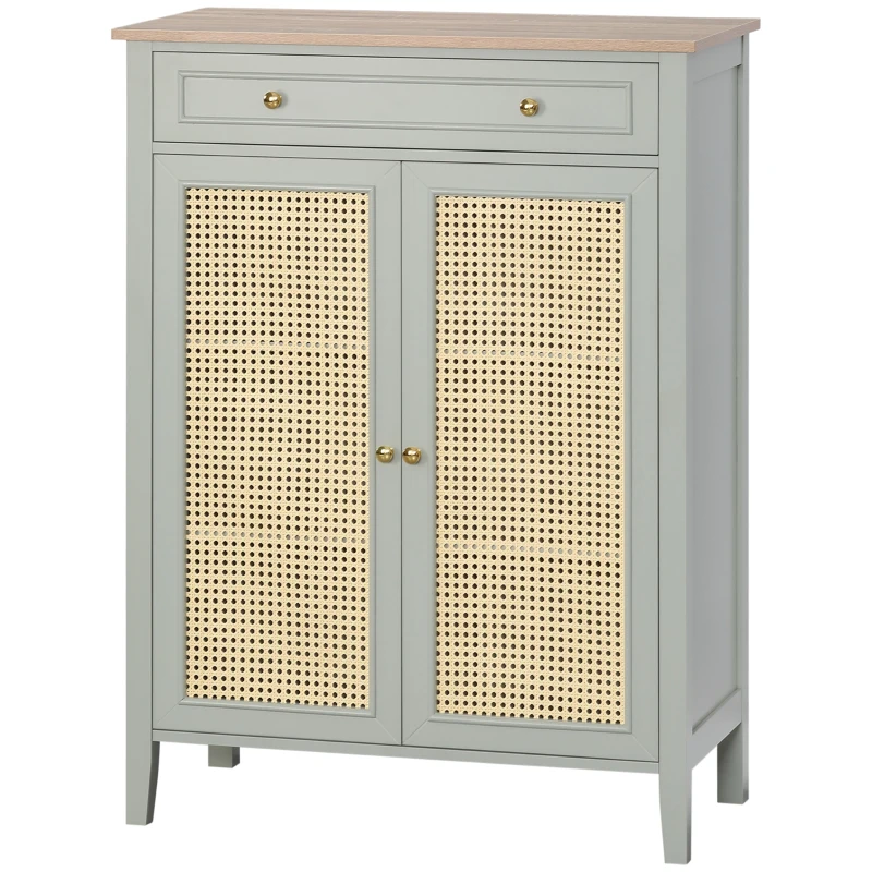 HOMCOM Meuble à chaussures meuble de rangement à chaussures meuble d'entrée avec 2 portes effet cannage tiroir 80 x 40 x 110 cm(m-10)