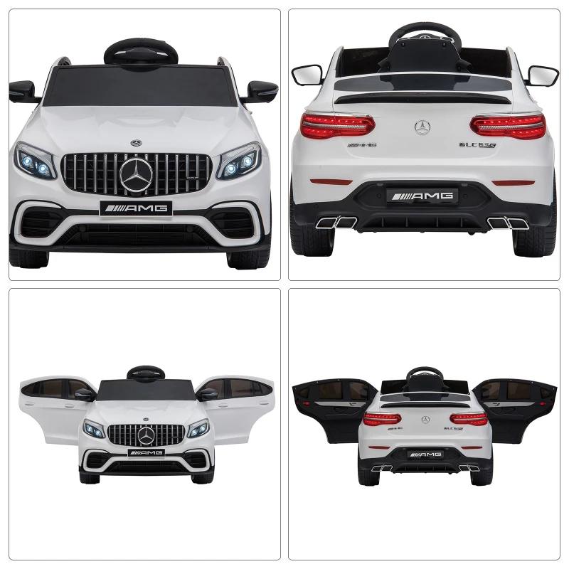 HOMCOM Voiture véhicule électrique Enfants 12 V 35 W V. 3-5 Km/h télécommande Effets sonores + Lumineux Blanc Mercedes GLC AMG(m-8)