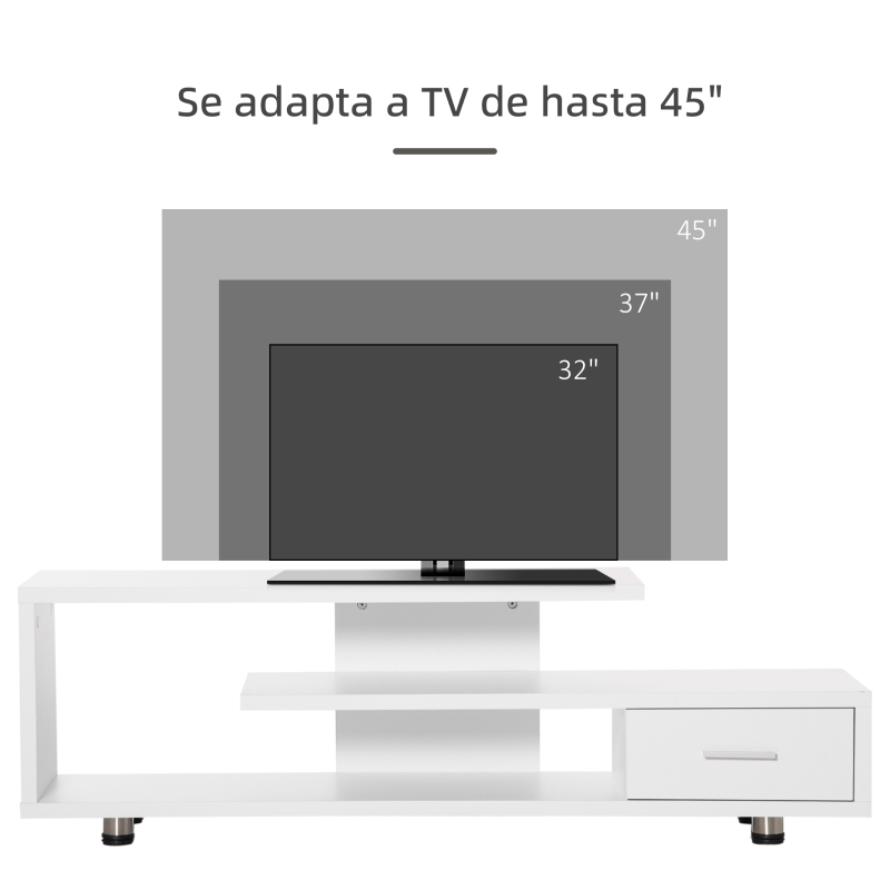 HOMCOM Mueble de TV para Televisor de hasta 45" Mesa de Salón Moderna con Estantes y Cajón 135x35x41,7 cm Blanco