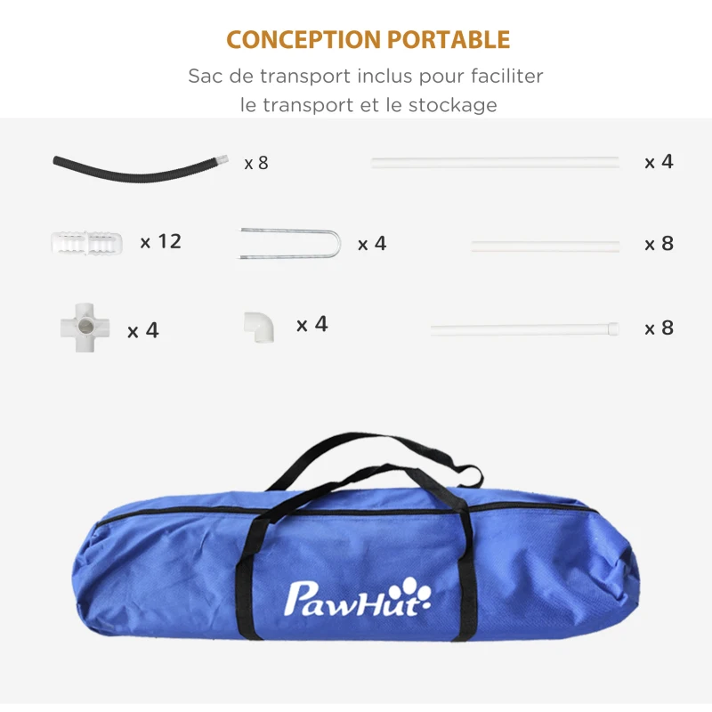 PawHut Lot de 4 pièces d'équipement agility - hooper agility - arceaux entrainement pour chien, obstacle avec sac de transport