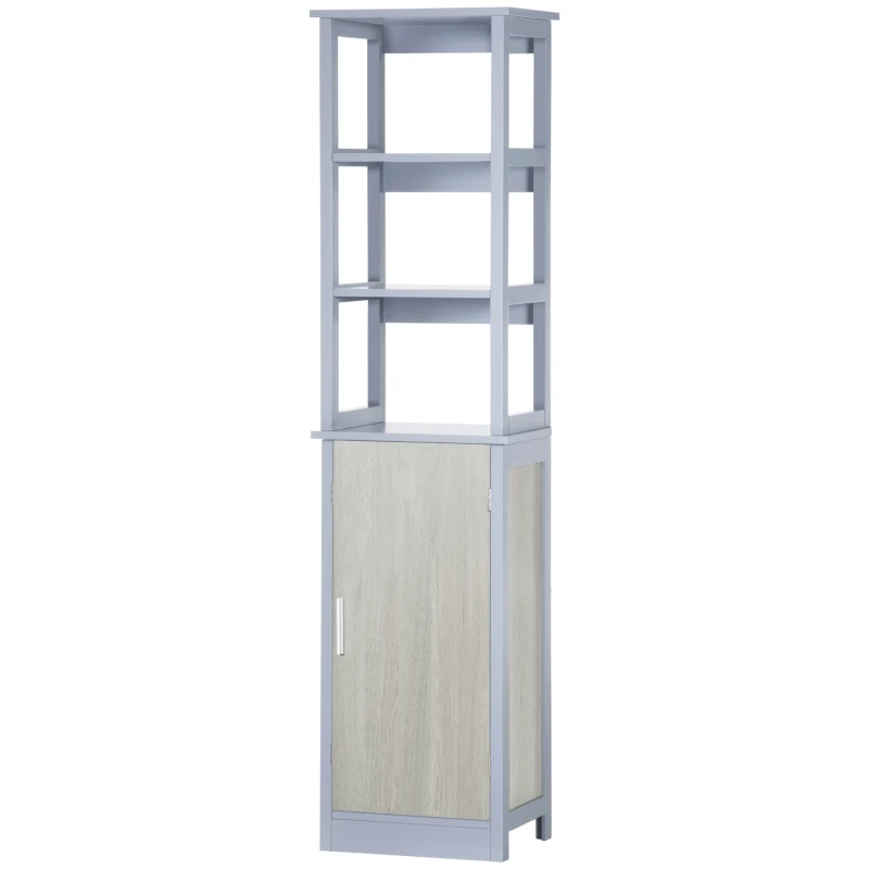 kleankin Meuble colonne de salle de bain avec placard et 3 étagères dim. 40I x 30P x 160H cm - MDF gris et naturel