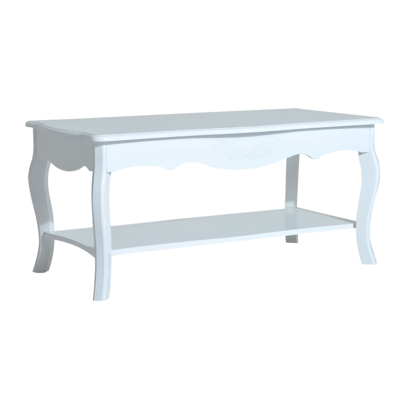 Homcom Table Basse Rectangulaire Style Baroque Blanc 99 x 44 x 42 cm