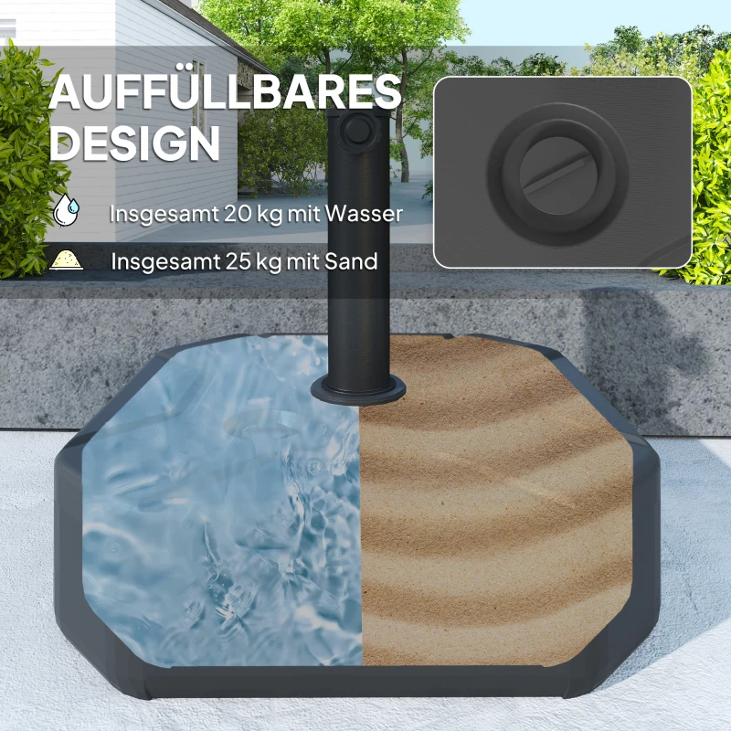 Wypełniany Stojak do Parasoli Outsunny do 25 kg, Kwadratowy Uchwyt, Stojak na Parasol Ø38/48 mm