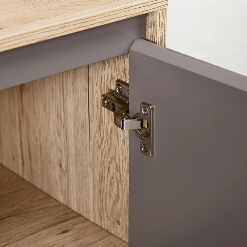 HOMCOM Ensemble de Meuble sous lavabo, armoire avec miroir et meuble colonne pour salle de bain en bois chêne Clair Gris