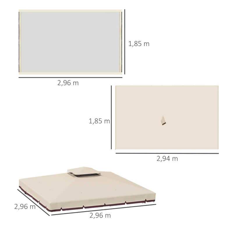 Outsunny Toile de rechange pour pavillon tonnelle tente polyester haute densité 4 rideaux 4 moustiquaires 296 x 296 cm beige