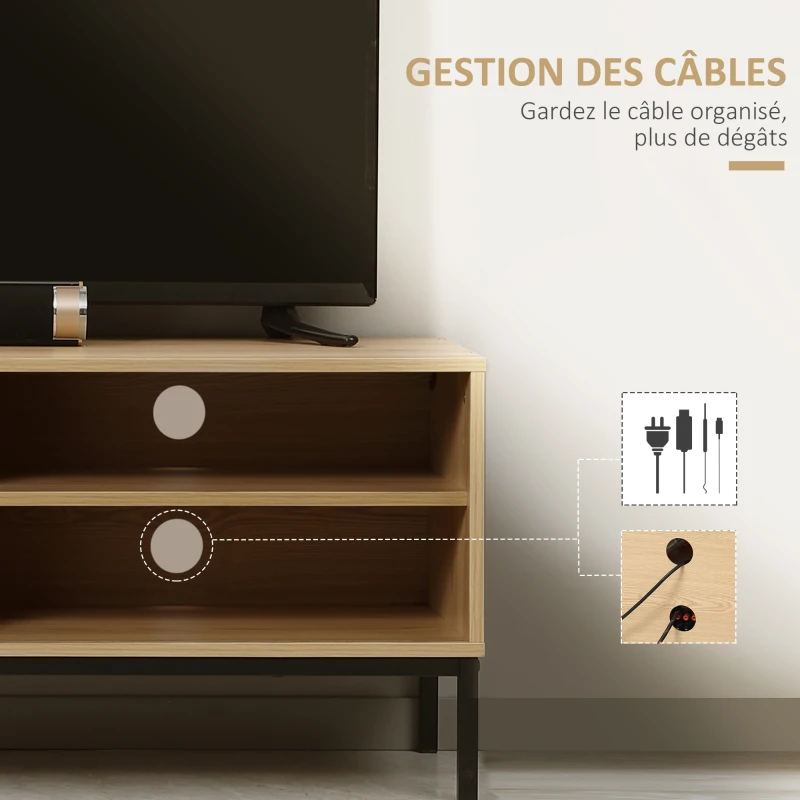 HOMCOM Meuble TV max. 50 pouces 3 compartiments 2 passe-câbles avec porte coulissante - dim. 120L x 39,5l x 46H cm