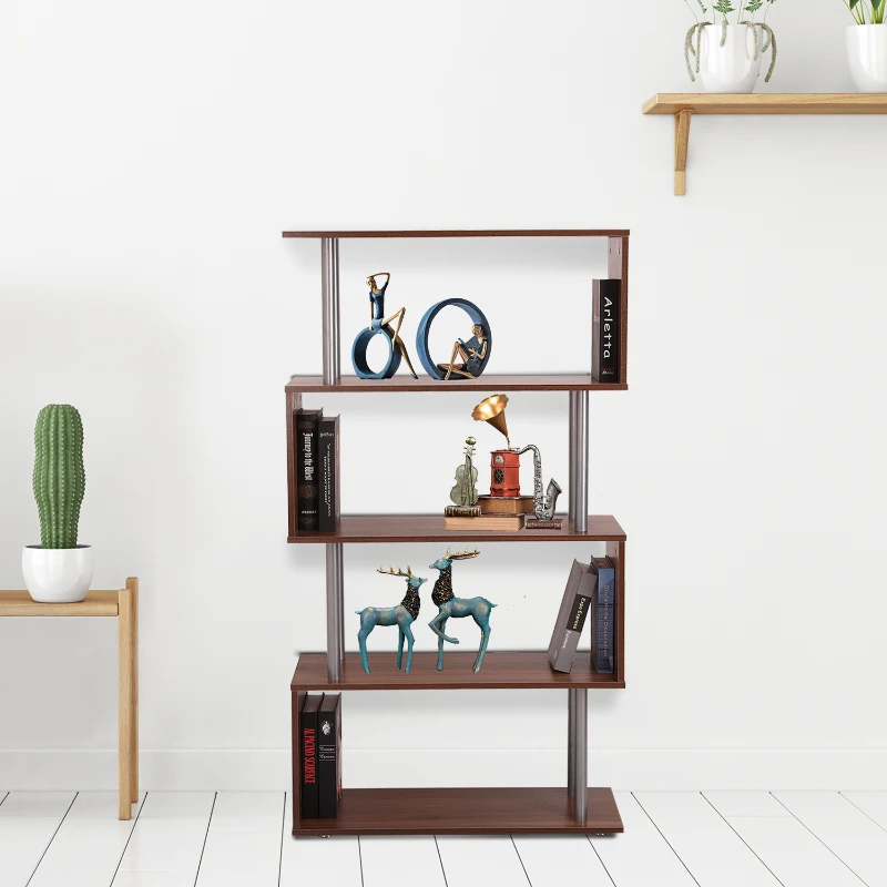 HOMCOM Bibliothèque étagère Design Contemporain en S 4 Niveaux 80L x 30l x 145H cm Coloris Noyer