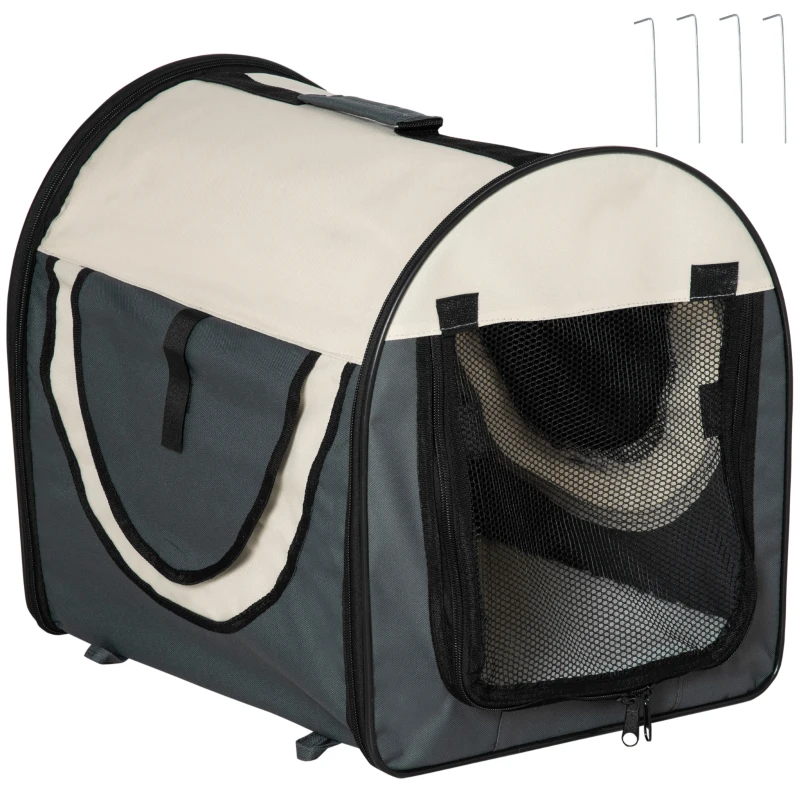 PawHut Trasportino per Animali Domestici Pieghevole in Oxford con Cuscino Rimovibile Lavabile e Borsa per Trasporto, 46x36x41cm, Grigio scuro