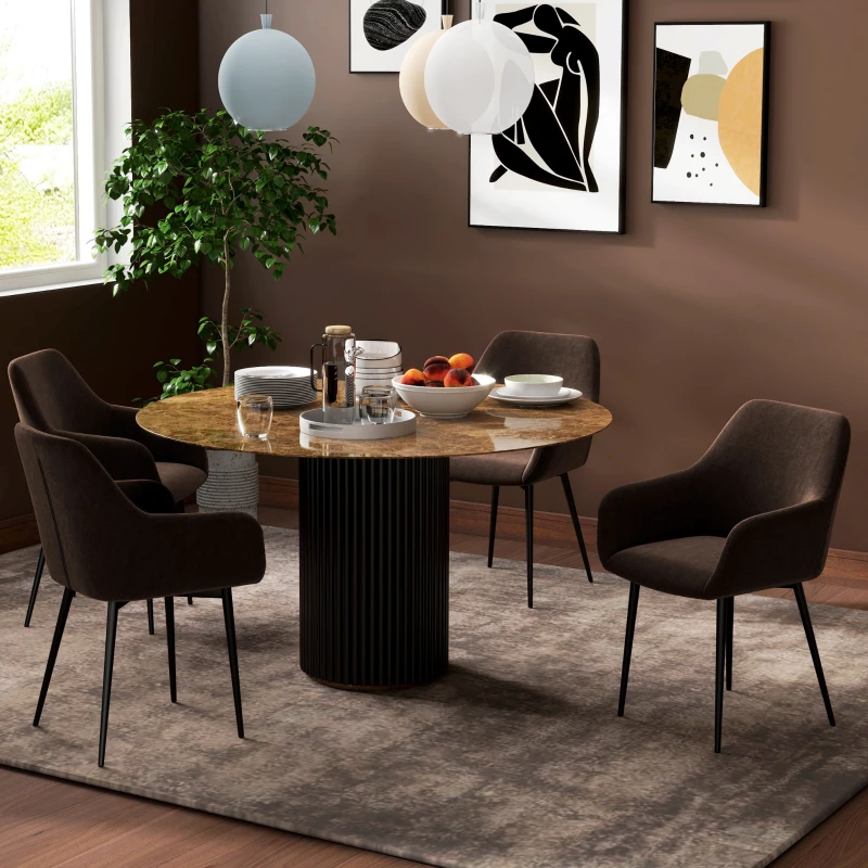 HOMCOM Set 2 Sedie da Pranzo Nordiche Imbottite con Braccioli Ricurvi in Tessuto Effetto Velluto, 54x57x80 cm, Marrone