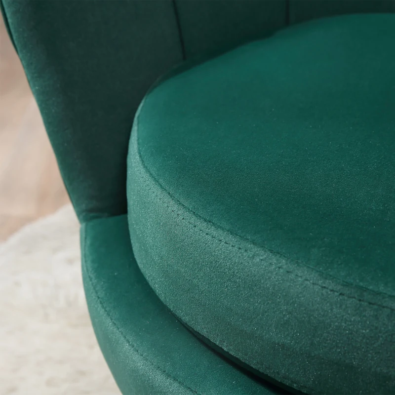 HOMCOM Fauteuil salon fauteuil en velours fauteuil coquillage avec pieds en métal doré pour chambre à coucher, vert foncé