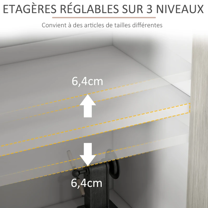 HOMCOM Buffet de cuisine meuble de rangement 2 placards avec étagères réglables, 121 x 37 x 75 cm, blanc et aspect bois gris