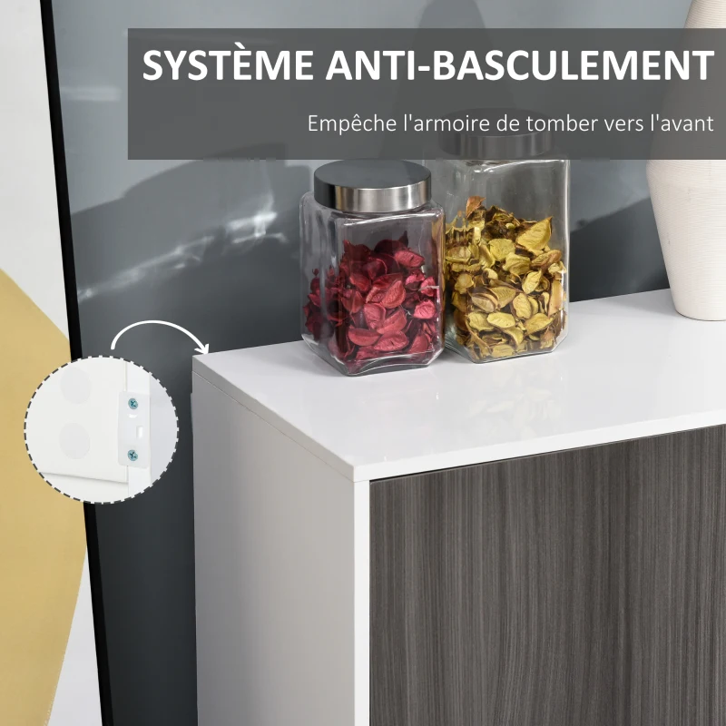 HOMCOM Buffet meuble de rangement 2 tiroirs coulissants 3 portes étagère réglable panneaux de particules 117 x 36 x 74 cm gris