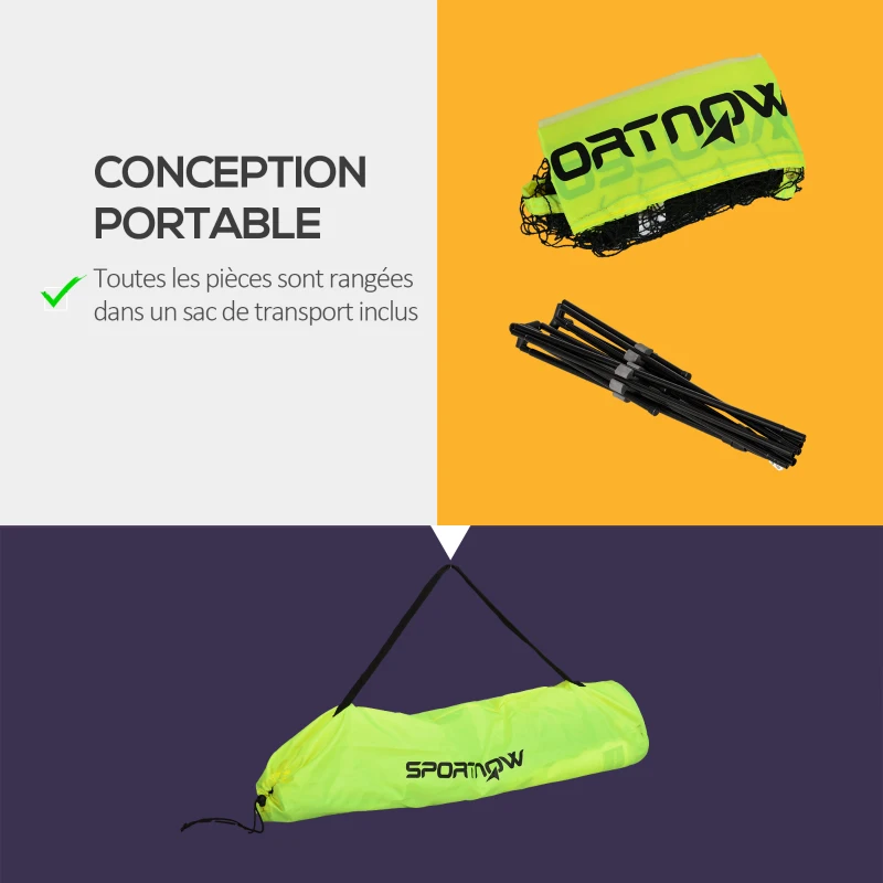 SPORTNOW Filet de badminton, filet portable, hauteur ajustable 107-155 cm, avec sac de transport, cadre métallique, noir, jaune