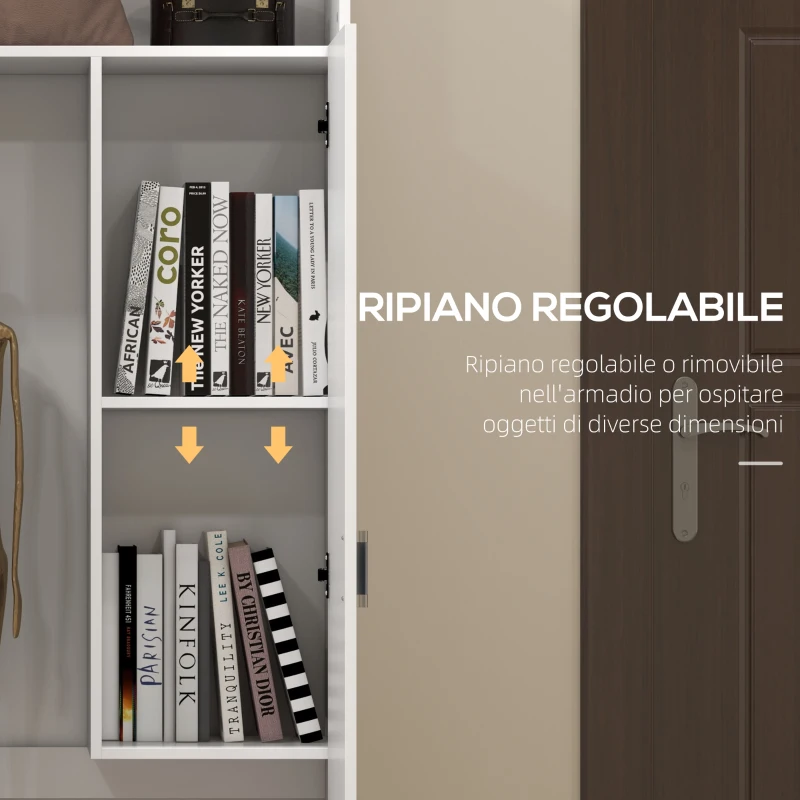 HOMCOM Mobile Multiuso con Ripiano Aperto, 2 Ante e Ripiani Regolabili, 70x35x188cm, Bianco