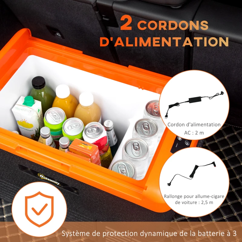 Outsunny Glacière électrique 40L portable, réfrigérateur congélateur avec poignées - dim. 58,7L x 36,5l x 43,8H cm orange et noir