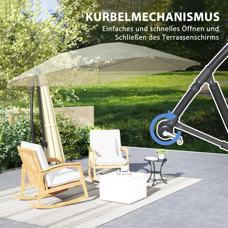 Outsunny Cantilever Parasol Alu Ø 260 cm, Waterdichte Slingerparasol met Standaard, Kruk, Beige