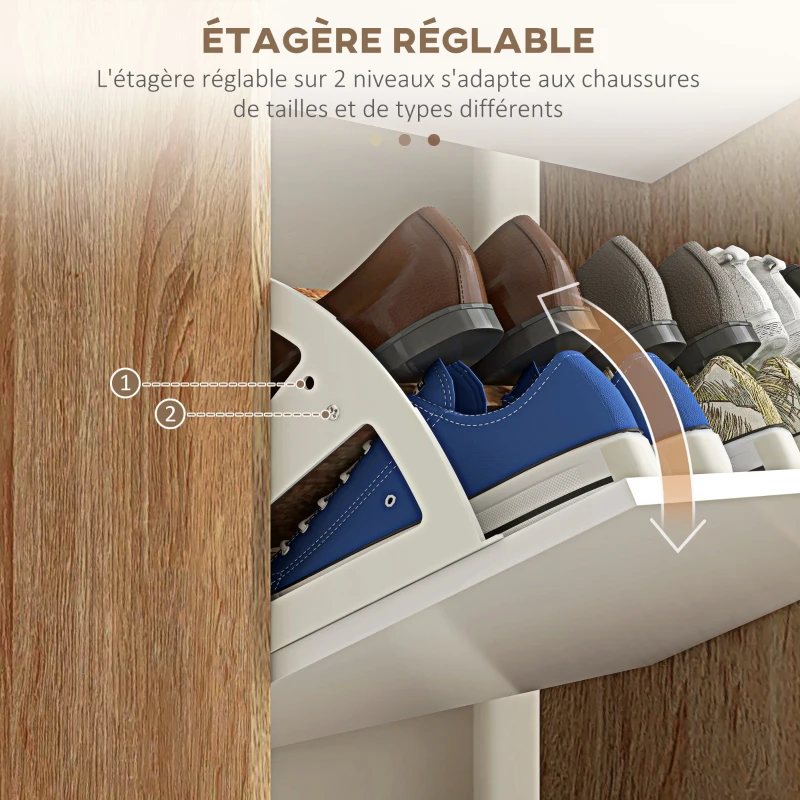 HOMCOM Meuble à chaussures 3 abattants avec étagère réglable, 72L x 24P x 119H cm, naturel et blanc