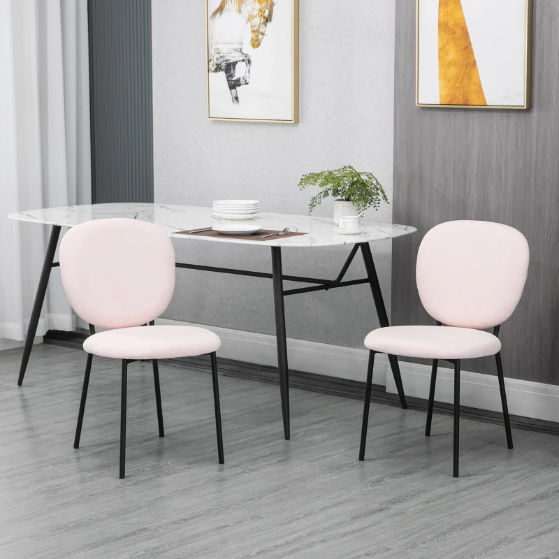 HOMCOM Juego de 2 Sillas de Comedor con Respaldo y Patas de Acero para Salón Cocina Carga 120 kg 46x59x82 cm Rosa Claro