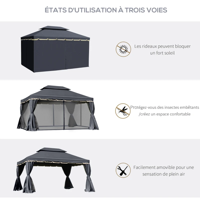 Outsunny Tonnelle de jardin extérieur 4 x 3 m barnum double toit tente de réception avec parois et moustiquaires noir(m-4)