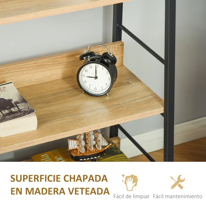 HOMCOM Estantería Librería de 5 Niveles Estantería de Salón Estantería para Libros con Marco de Metal 70x35x149,5 cm Natural