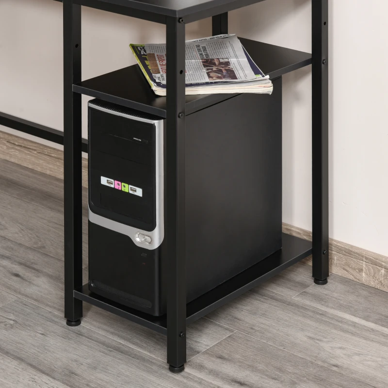 HOMCOM Scrivania Angolare in Stile Industriale con Ripiano Laterale, in Legno e Metallo Nero, 150x120x75cm