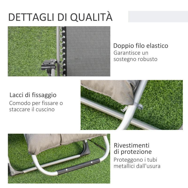 Outsunny Sedia Sdraio Pieghevole da Giardino con Schienale Reclinabile e Materassino, 90x65x110cm