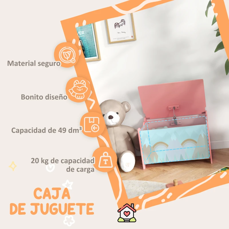 ZONEKIZ Cajas de Juguetes para Niños de 3 a 8 Años Cajas de Almacenamiento con 2 Asas y Estampado de Zorro 60x37x39 cm Rosa