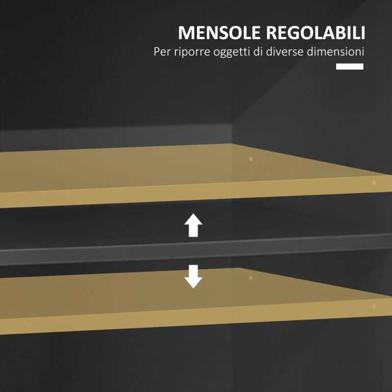 HOMCOM Mobile Dispensa Alto con Ripiani Regolabili Aperti, Cassetto e Armadietto, in Truciolato e MDF, 60x42x180 cm, Grigio