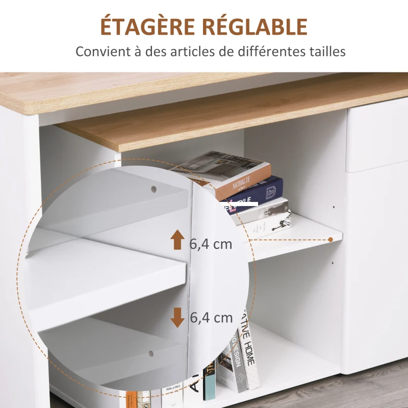 HOMCOM Bureau informatique multimédia modulable multi-rangements double niche + tiroir et placard en bois(m-6)